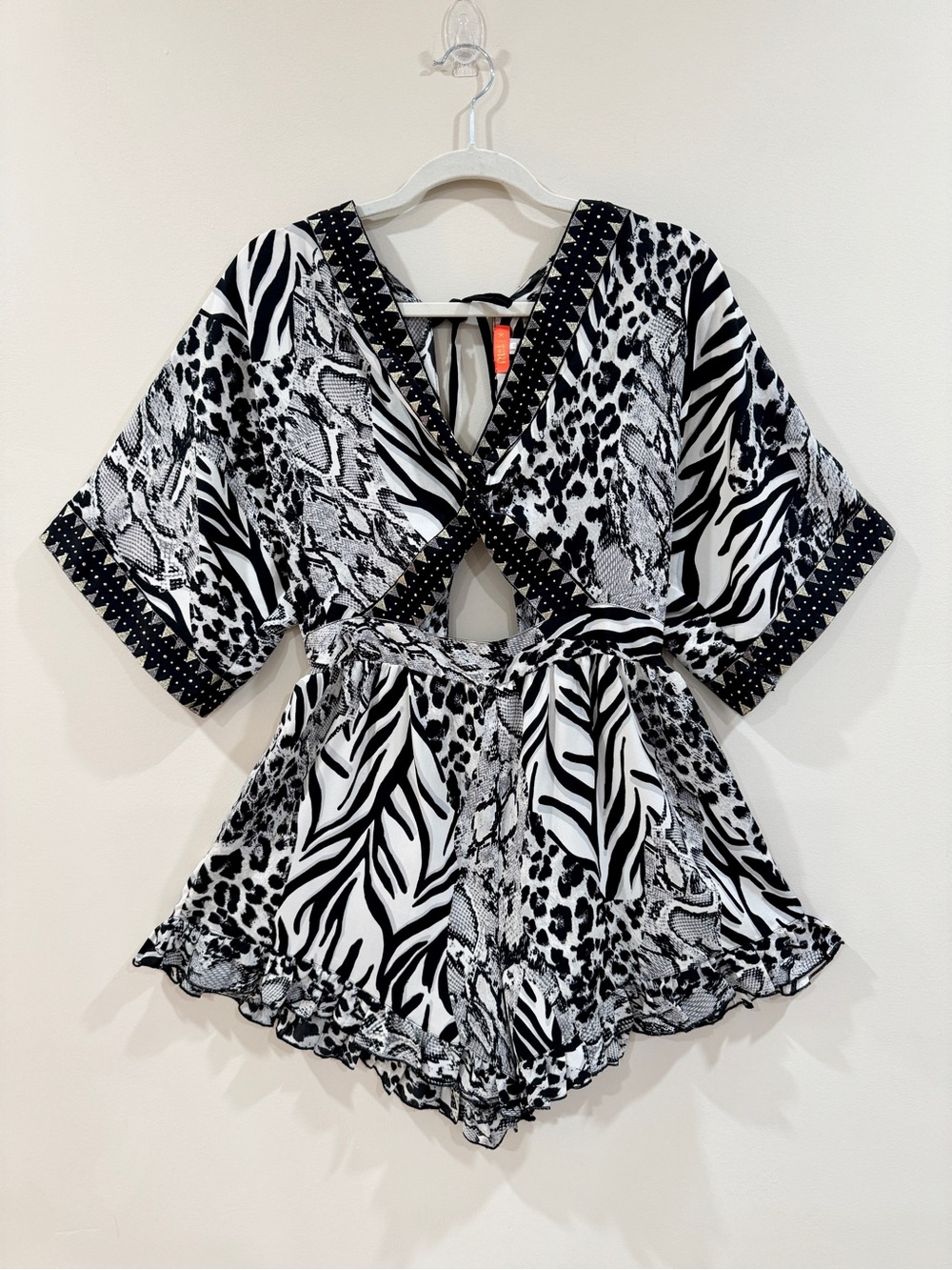 River Island Resort Animal Print Cutout Romper Zebra Snake Y2K Boho Glam Size M